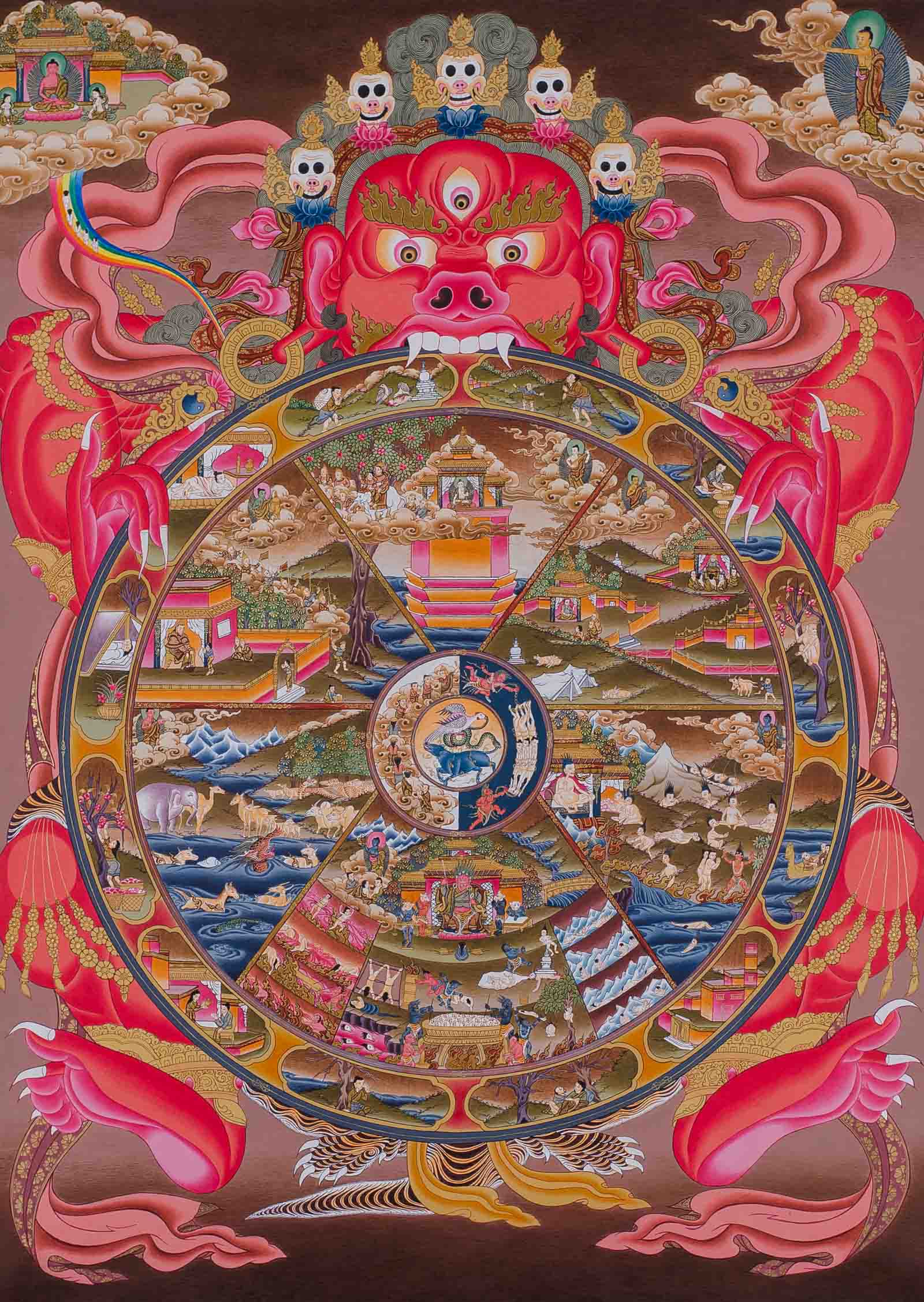 Tibetan Buddhism Wheel of Life (Samsara) Bhavechakra Mudra Fine Thangka ...